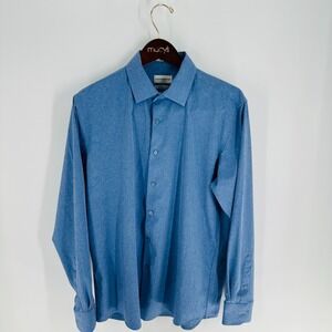 Lucky Brand 4 Way Stretch Slim Fit Western Classic Dress Shirt Blue Sz L (34/35)